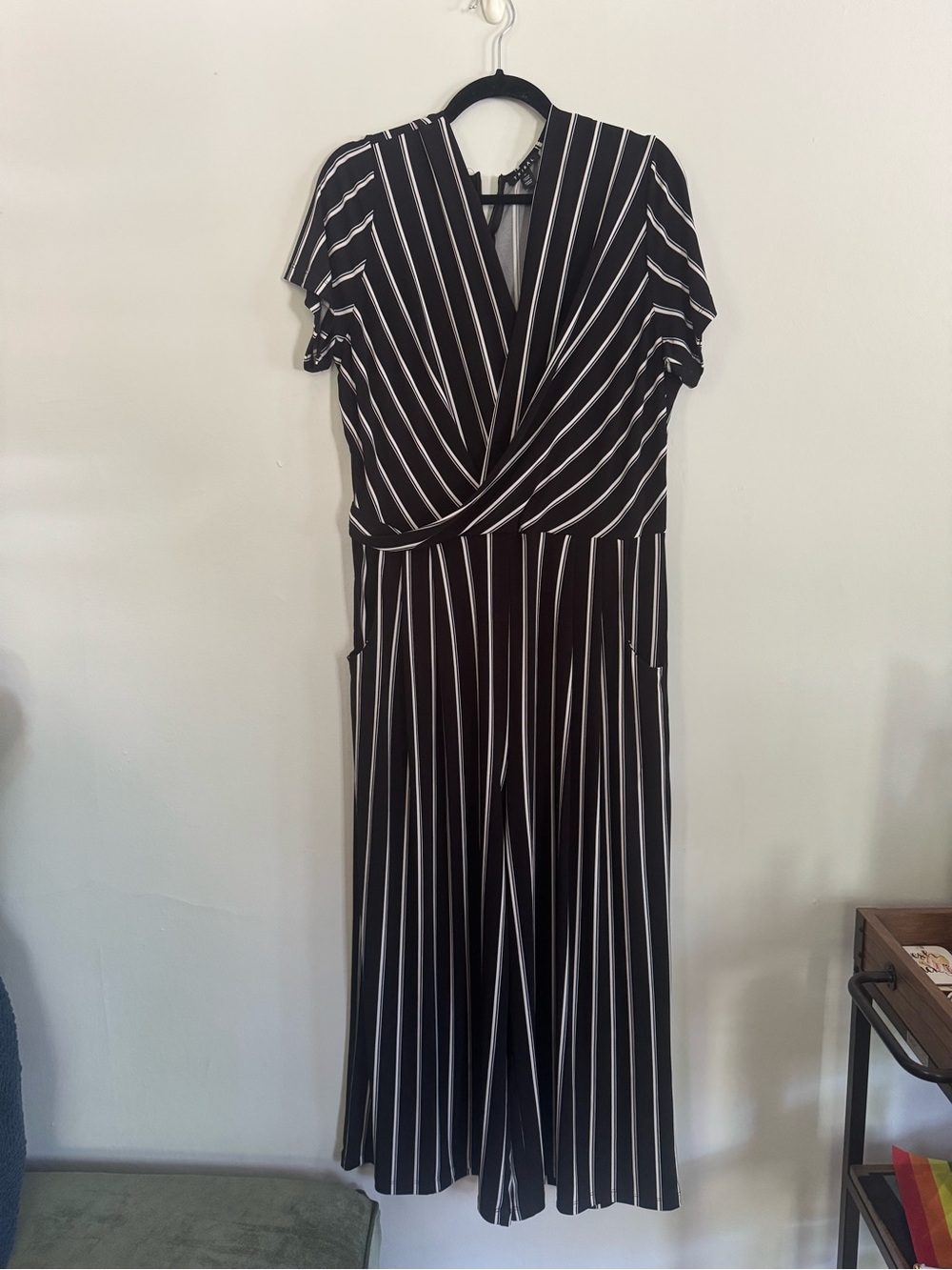 Striped Black and White Wrap Jumpsuit
